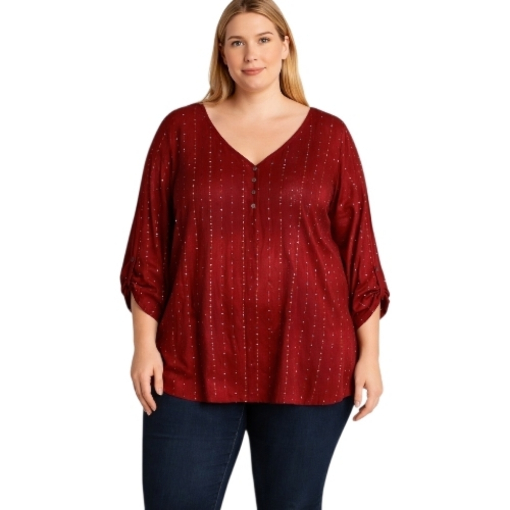 Chic Burgundy Button-Front Blouse. Size 26/28W.